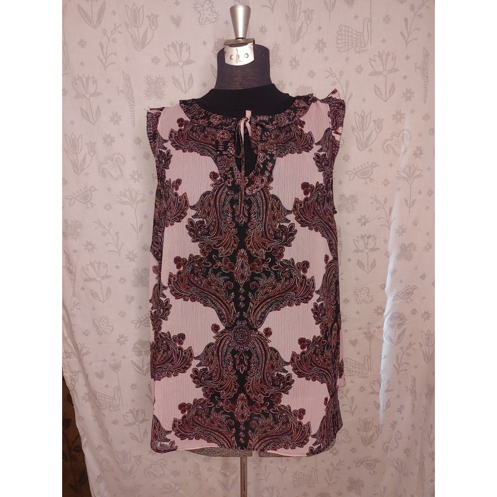 Tunic Purple Violet Paisley Ruffles Sleeveless Tie Sleeveless Sz L